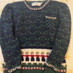 Susan Bristol Green and Navy Patterned Crewneck Sweater